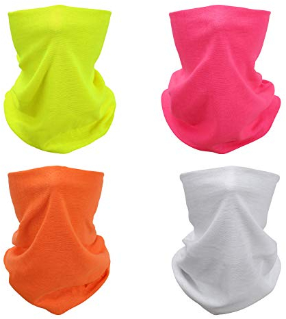 SMEHCF 4 Multifunktionstuch Gesichtsmaske Motorradmaske Sportmaske Sturmmaske Maske Halsmanschette Schal Bandana für Damen Herren Pure Farbe Fluorescence Gelb Rosa Orange Weiß