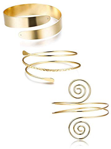 Finrezio 3 Stück Minimalistische Spule Oberes Armband Verstellbar Armreif Arm Manschette Armband Mit Filigran Geschmückter Strudel Gold