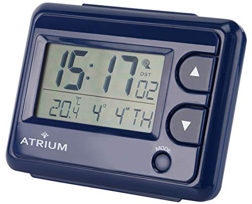 ATRIUM Funkwecker digital Quarz Licht Weltzeit Wochentag Innentemperatur blau A720-5