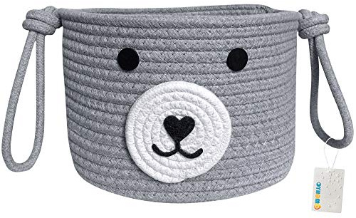 OYHOMO Panier de Rangement Tissé en Corde de Coton Pliable Boîte de Rangement Motif Chien Corbeille Décoratif pour Salon, Chambre Enfant, Bureau, Jouets Bébé Organiseur - Gris