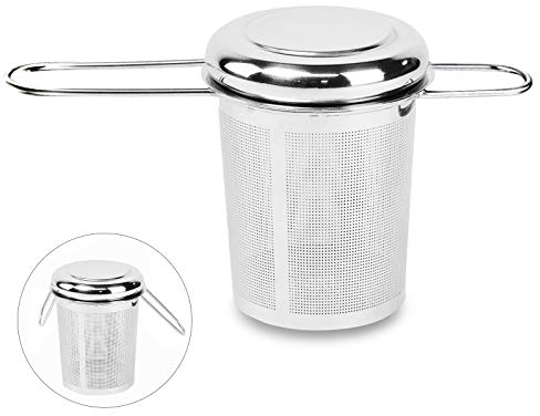Tee-Ei, Edelstahl-Tee-Stee, feines Netzfilter, großes Fassungsvermögen, Teesieb mit klappbarem Griff und Deckel, zum Aufhängen an Teekannen, Tassen, Tee und Kaffee (1 Stück, Silber)