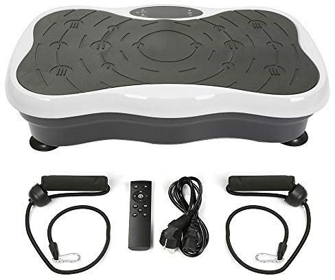 Placa vibratoria 3D con 2 bandas de resistencia, plataforma vibratoria 5 modos de vibración, 95 niveles, pantalla LCD - Carga máxima 120 kg Dispositivo de fitness para el hogar (blanco y negro)