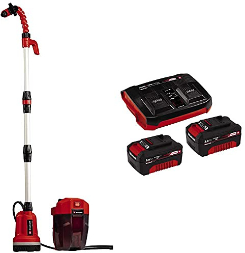 Einhell Pompa per acqua piovana/a immersione a batteria GE-PP 18 RB Li-Solo Power X-Change + Einhell Originale 2x 3,0Ah & Twincharger Kit Power X-Change