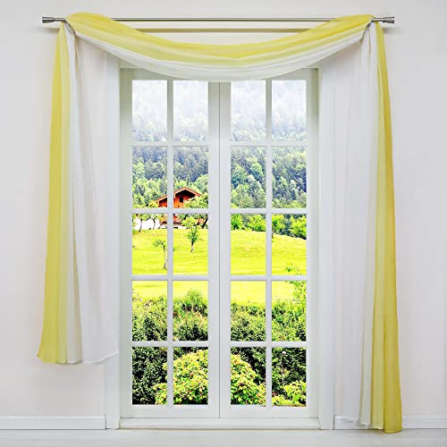 SCHOAL Querbehang Gardine Freihanddeko aus transparentem Voile Deko Gardinen Schals Vorhang Farbverlauf Gelb HxB 140x400cm