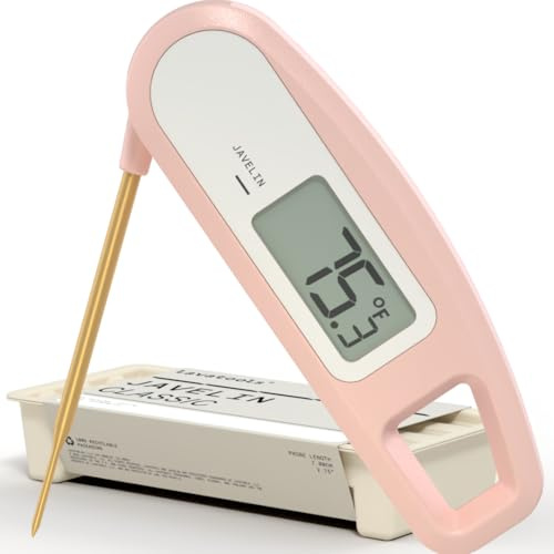 Lavatools Javelin® Ultra-Fast 3-Second Digital Instant Read Meat Thermometer for Grill and Cooking, 2.75 Probe, Compact Foldable Design, Large Display, IP65 Water Resistant, NSF Certified – Rhubarb