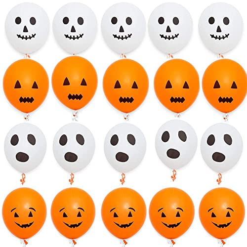 Jwssor Halloween-Ballons, 20 Stück, weiß-orange, 30,5 cm Halloween-Geister-Ballon