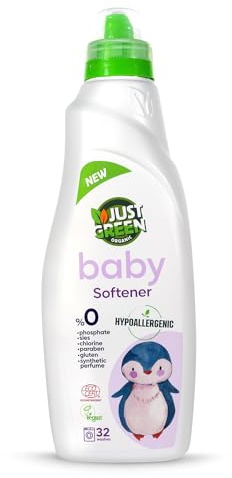 Just Green Organic Baby Laundry Softener 1000ml, Dermatologically Tested Hypoallergenic, Vegan Laundry Softener, No Chlorine & No Paraben & No Gluten, Recyclable Bottle