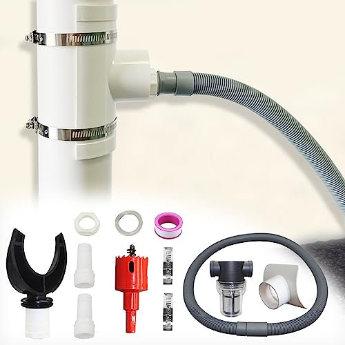 Shunfaji Recuperateur d Eau de Pluie pour conduits Circulaire avec Tuyau Flexible, Ensemble de collecteur Eau de Pluie, Raccord PVC, Récupérateur d'eau pour Descente de gouttière (Kit B-110mm)