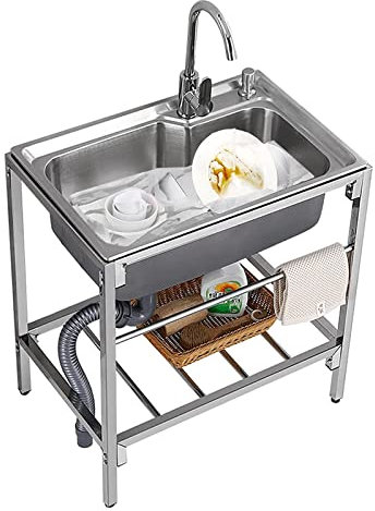 Fregaderos De Cocina De Acero Inoxidable Independiente, Fregadero Portatil Lavabo De Cocina, Fácil De Mover, Drenaje Rápido, Sin Fugas De Agua, Fregadero Camping, Lavadero Mueble Fregadero