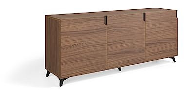 MOMMA HOME Aparador, Buffet, Salón Comedor 3 Puertas y baldas Interiores, Modelo Over Acabado en Nogal. Patas metálicas Negras. 180cm (Ancho) 45cm (Largo) 75cm (Alto)