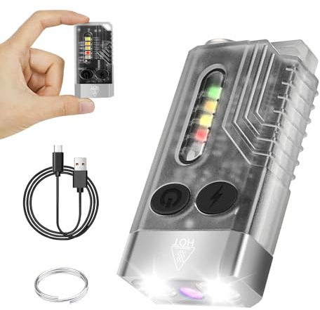 Corpower Mini Linterna LED Recargable, 1000 Lúmenes IPX4 Impermeable Llavero Linternas, luz Ultravioleta de 365 nm, Fuente de Luz Multicolor, Portátil Linternas con Base Magnética y Alarma Acústica