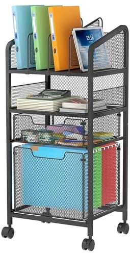 Huxitocan 2 Drawer File Cabinet with Adjustable Dividers, 4-Tier Mobile Vertical Filing Cabinet on Lockable Wheels, Hanging File Organizer Cart for Letter-Size,Rolling Utility Cart for Home Office