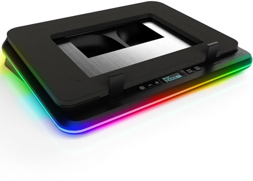 KLIM Turbofrost Laptop Kühler - Gaming Laptop Kühlpad mit 4 Turbolüftern - 4 x 4000 RPM, 2 Leistungsmodi (USB-C/DC), RGB, 4 USB-Ports und Dämpfung für schnelle Kühlung. Für Laptops bis 17 Zoll