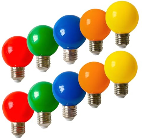 WULUN 10 Stück E27 G60 LED Bunte Glühbirnen 3W, E27 Farbige lampen, Dekorative LED Lampe außen für Party, Weihnachten, Party Nachtlichter, 220V, Rot Grün Blau Orange Gelb