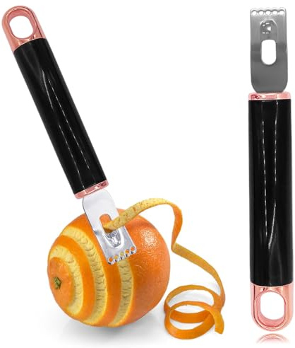 Channel Knife, 2 in 1 Lemon Peeler Zester Cocktail Garnish Citrus Zester 5 Baldes Ultra Sharp Lemon Rind Twist Peeler Stainless Steel Bar Tool Professional Grade Bar Accessory (Rose Gold)