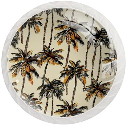 JAVENPROEQT Seamles - Set di 12 pomelli rotondi per cassettiera con motivo palma, con viti, per cassetti, armadi, armadi, casa, ufficio, cameretta