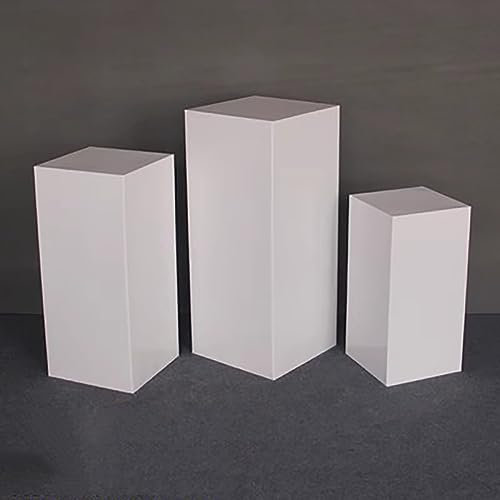 Widppsopt 3PCS White Wedding Props/Event Cake Risers, Rectangular Column Party Dessert Display Column, Metal Hollow Plant Stand, Engagement Guide Decor,B