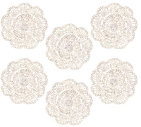 Qianyu 6PCS Woven Drinks Coasters Set Lace Round Handmade Coasters Absorbent Small Handmade Crochet Coasters Minimalist Wooden Tabletop Protection Beige Decoration for Coffee Table Mugs Cups Home