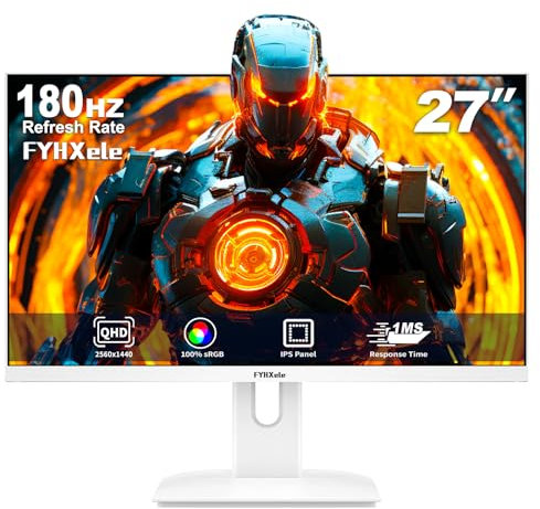 FYHXele 27 Zoll Gaming Monitor 180Hz, QHD 2560x1440 Fast IPS LED Monitor, 1ms MPRT, mit Lautsprecher Augenpflege FreeSync, HDMI & DisplayPort, VESA Kompatibel - Weiß