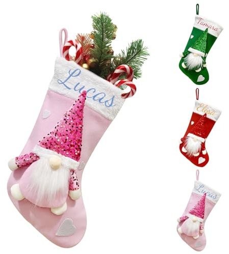 Nikolausstrumpf Personalisiert Weihnachtsstrumpf, Gestickt Nikolaus Socken, GNOME Nikolausstiefel Zum Befüllen Mit Namen Gonk Weihnachtssocken Zum Aufhängen 18.5inch/47cm (Rosa)