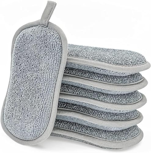 6-Pack Reusable Washing Sponges, Environmentally Friendly Scratch Free Cellulose Frosted Sponge Set, Long-Lasting Plates and Multi Surface Pads for Cleaning Plates, Tableware, Kitchen and Bathroom