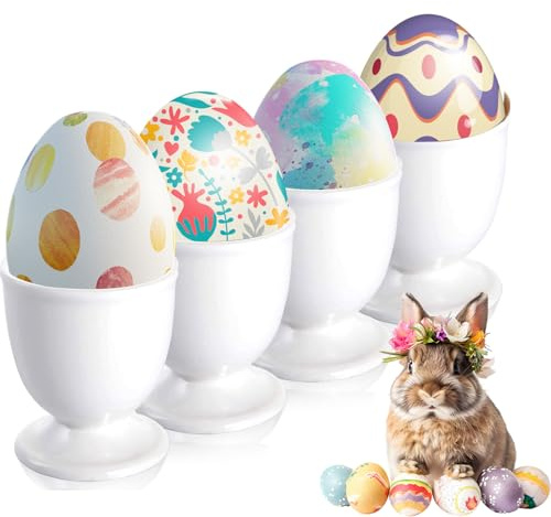 Esshogo 4Stück Porzellan Eierbecher, Eierbecher aus Keramik, Eierständer Eierhalter Frühstück, Eierbecher, Eleganter Eierständer Porzellan, Eierbecher Ostern, Eierbecher Osterhase, Eierbecher weiß