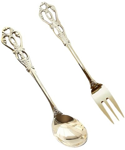 CIYODO Combinación De Tenedor y Cuchara Retro Dorados Utensilios Para Comer Vajilla Inglesa Para Servir Postres y Sopa