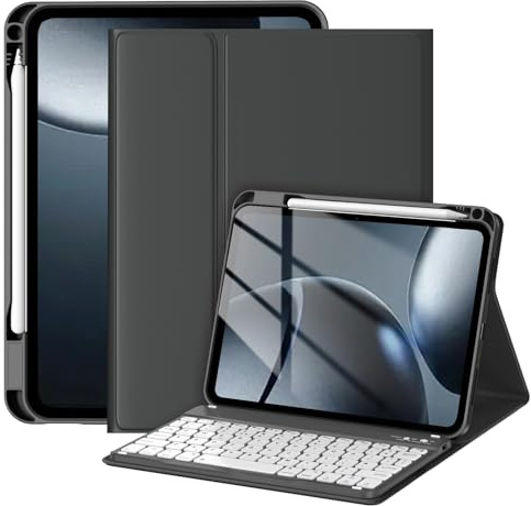 drivego Keyboard Case for iPad A16 11th 10th Genration 2025/2022 11/10.9 | with Pencil Holder, Anti-fall Keycaps Detachable Bluetooth Keyboard for iPad A16 2025 11 Inch Case, UK QWERTY, Space Grey