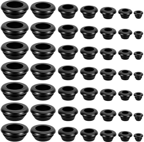 TYBYBB 70 stycken vattentäta gummikabelgenomföring 7 storlekar svart kabelgenomföring genomgående uttag gummipluggar (5/6/7/8/10/12/14 mm)