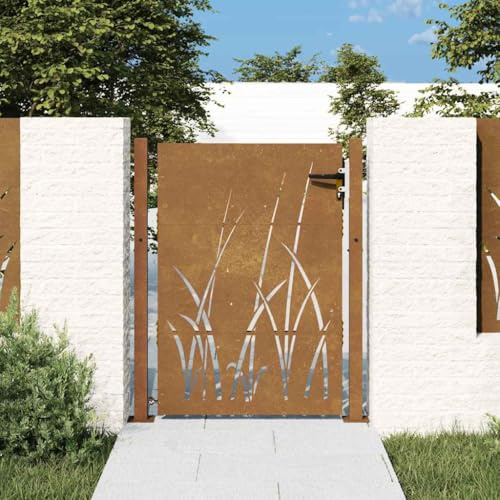 Refined Gartentür mit Gras-Design, Abschließbar Hoftor Eingangstor für Garten Terrasse, Tor Zauntor Gartenpforte Gartentor 105x130 cm Cortenstahl Gras-Design