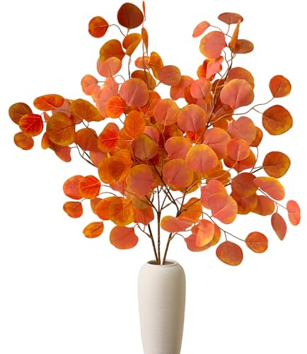 Jadeunm 3 Bündel Künstliche Herbst Eukalyptus Künstlich Herbstzweige Kunstpflanzen Kunstblumen Herbst Wie Echt Herbststrauß Herbstblätter für Tisch Deko,65CM