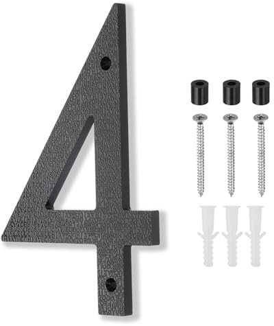 PATIKIL 10 Inch Numéro De Maison, Panneau D'Adresse De Maison Grand Numéro Flottant Moderne Avec Vis Pour Porte Extérieure Mur Rue, Noir, 4
