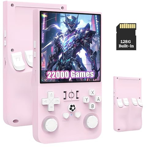R36 MAX Consola de Juegos Retro portátil,64/128GB,18000/22000 Juegos,Mini emulador de Juegos portátil,Sistemas Linux de código Abierto,Pantalla Grande de 4.0 Pulgadas (128g Rosa)