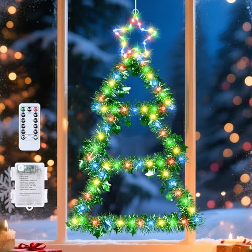 Qoosea Weihnachtslichterkette Fenster Lichterkette, 75CM LED Weihnachtsbaum Lichterkette Innen 8 Modi, Wasserdicht Weihnachtsbeleuchtung für Weihnachtsbaum, Balkon, Garten, Außen Weihnachtsdeko