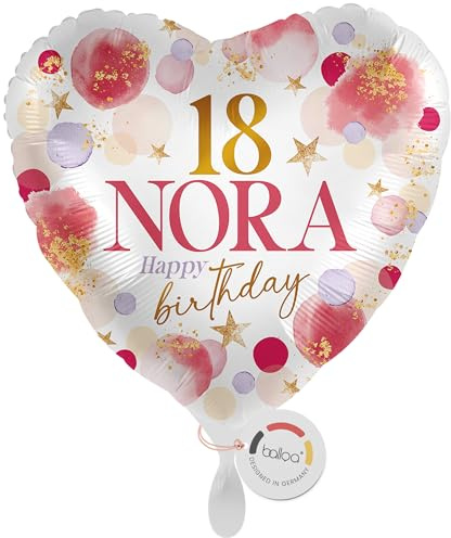 balloa Personalisierter Ballon mit Namen, Geschenk zum 18 Geburtstag, Herz Folieballon Happy Birthday Design mit Wunschtext in Rosa Gold Lila, Helium geeignet, Luftballon für Mädchen Frauen, 33cm