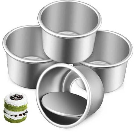INOOMP 4pezzi Piccole Tortiere Rotonde in Lega Di Alluminio Con Fondo Rimovibile Stampi Per Dolci Da Forno Per Torte Cheesecake e Dessert