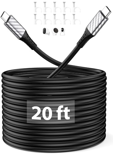 USB C to USB C Charger Cable 6m/20ft for Mi Smart Camera,3A Extra Long Type C Fast Charging Cable PD 60W USBC Charge Lead for iPhone 17 16e 15 Air for iPad Pro Galaxy A16 S26 Pixel 10a 9a Laptop Black