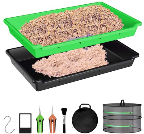 SWTHM Plateau de coupe avec tamis en maille de 150 μm, bac à pollen extra profond avec 2 ciseaux et filet de séchage à 2 couches pour pollen et filtre à herbes