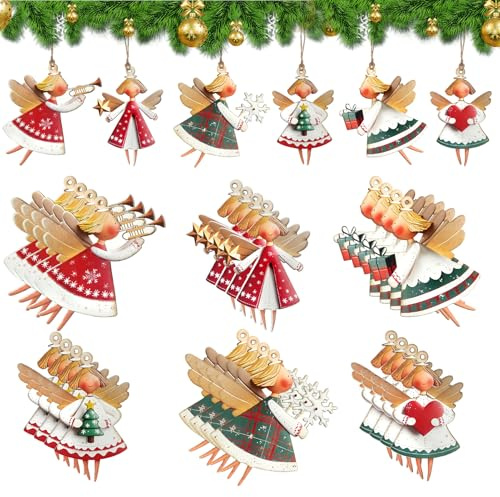 24 Piezas Colgantes de Ángel para Navidad, Adornos Arbol Navidad de Madera, Colgante Navideño de Madera, Ornamento del Árbol de Navidad, para El Calendario de Adviento de Bricolaje