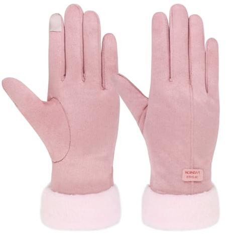Feelorna Guantes de invierno para mujer, guantes térmicos con forro polar, para pantalla táctil, Rosa A., Talla única