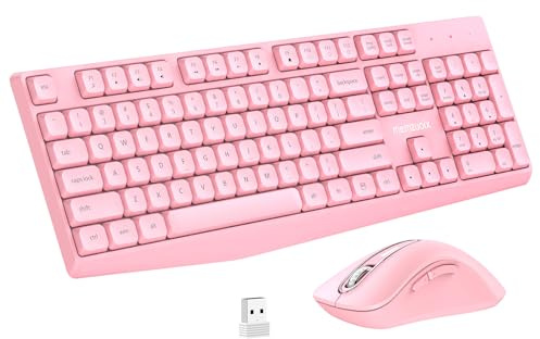memzuoix Wireless Keyboard Mouse Combo - 2.4G Full-Size Ergonomic Set with USB Receiver for PC Laptop Windows Mac (Pink)
