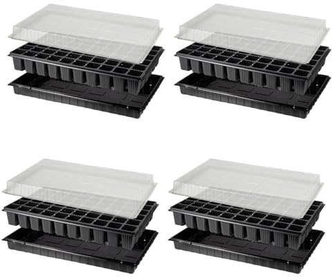Pullmer Anzuchtplatte mit Untersetzer & Deckel, Topfplatte, 4er-Pack, Anzuchtschale für 60 Pflanztöpfe 46x46x H70 mm– Zimmergewächshaus, Anzucht Set für Gemüse, Kräuter & Blumen_JKDEC