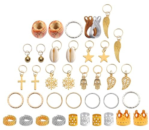 HOMSFOU 202pcs Dreadlocks Accessories Hair Cuffs Metal Hair Rings Braiding Beads Easy to Use No Tools Required for Party and Style DIY 18 Different Shapes