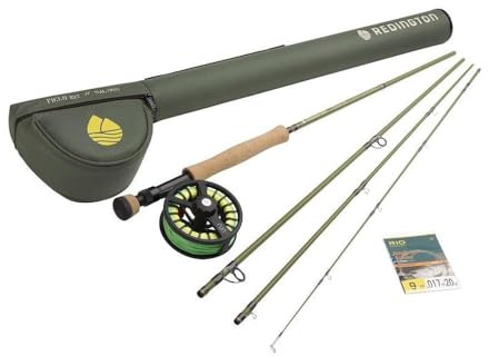 Redington Salmon Fly Fishing Field Kit, 9' Medium-Fast Action Rod and Run Reel, Salmon Fly Line, Carrying Case