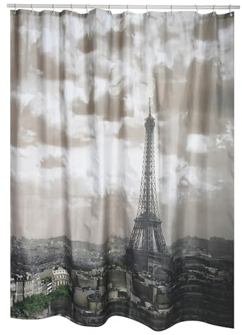 MSV Duschdraperi av antimögel – antibakteriellt, tvättbart, vattentätt, med 12 duschdraperiringar – polyester, Paris 180 x 200 cm