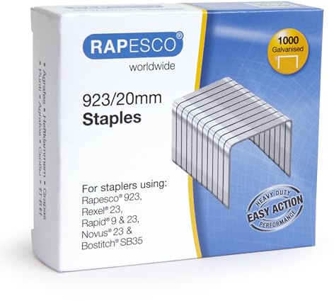 Rapesco 1241 Typ 923/20 mm Kraftig Galvaniserad Fintrådsklammer, Låda med 1000