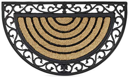 Relaxdays Fußmatte Kokos, rutschfest & wetterfest, gestreift, floral, Outdoor, Gusseisen-Optik, schwarz