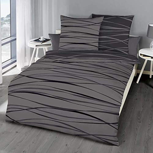 G BETTWARENSHOP Biber Bettwäsche Motion Zinn 1 Bettbezug 135 x 200 cm + 1 Kissenbezug 80 x 80 cm