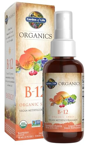 Garden of Life Organics B-12 Spray with Methylcobalamin – Liquid Vitamin Spray for Energy, Metabolism & Heart Health Support, Raspberry Flavor, 2 Fl Oz Bottle, 140 Servings