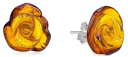 Ian and Valeri Co. Amber Sterling Silver Carved Rose Stud Earrings